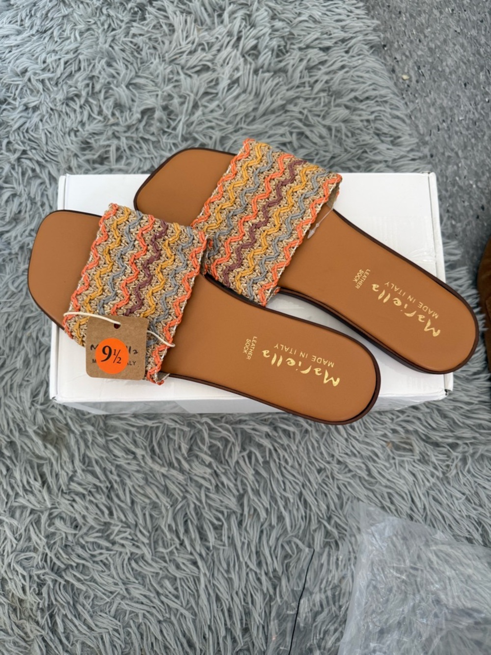 Marella Multicolor Woven Slide Sandals in Orange, Yellow & Cream